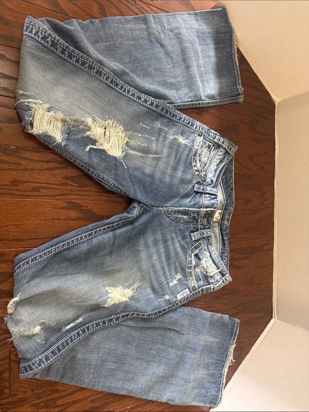 Silver Jeans Distressed Light Blue Wide Leg Jeans